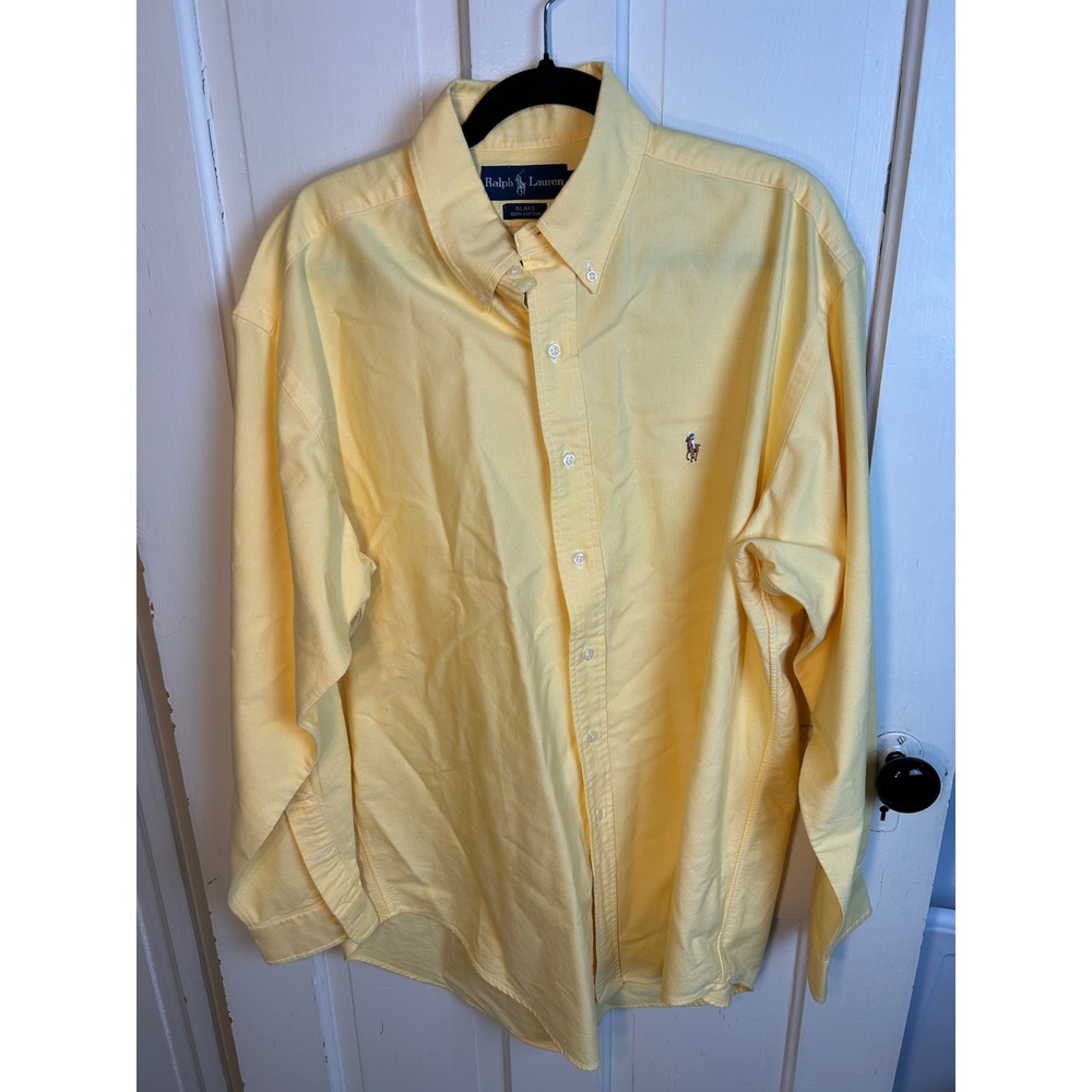 Ralph Lauren Blake Mens Large Yellow Cotton Oxford Button Down Shirt Long Sleeve
